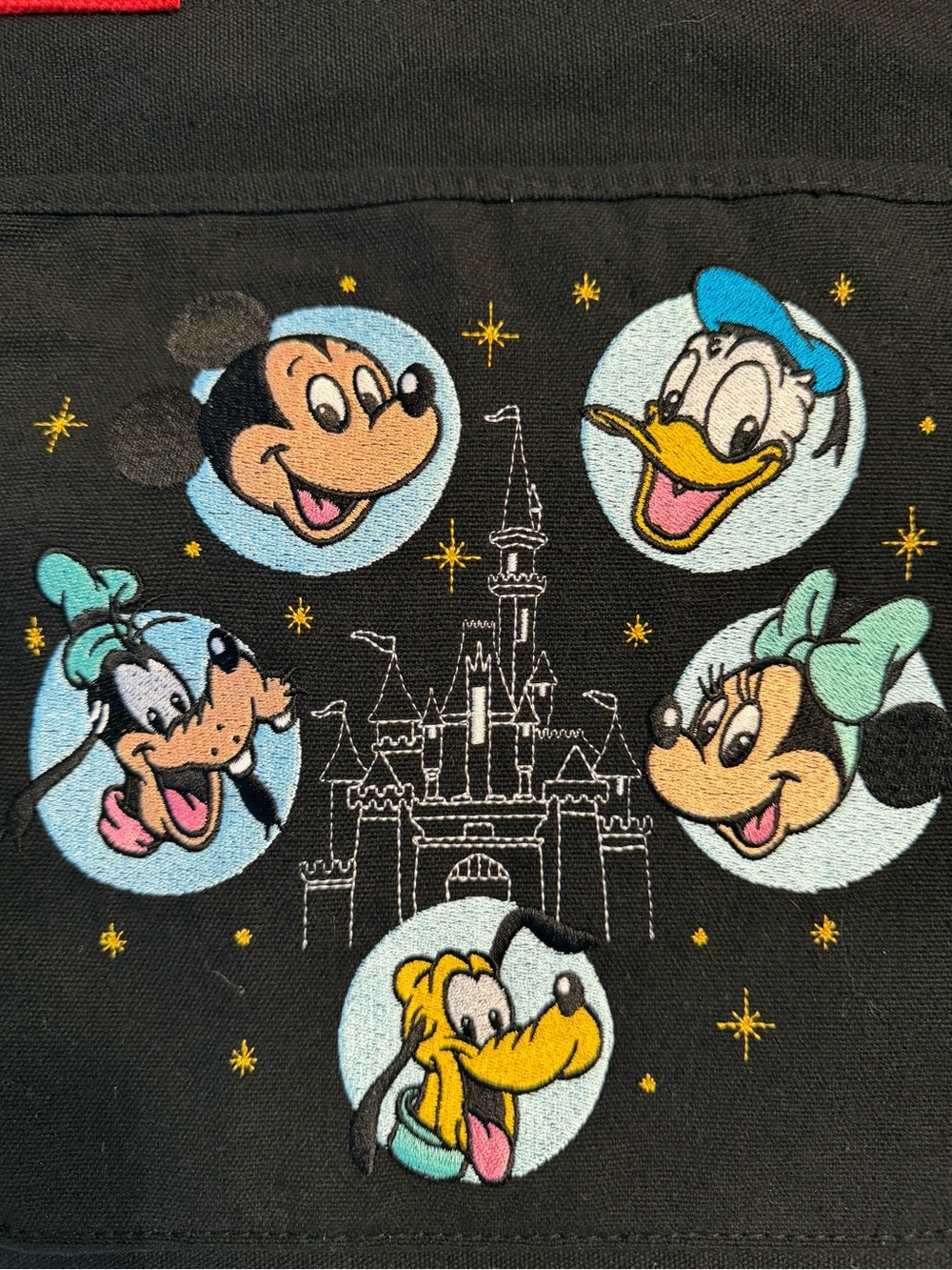 NWT! Disney Parks Black Embroidered Canvas Tote with Red Handles - Picture 2 of 10